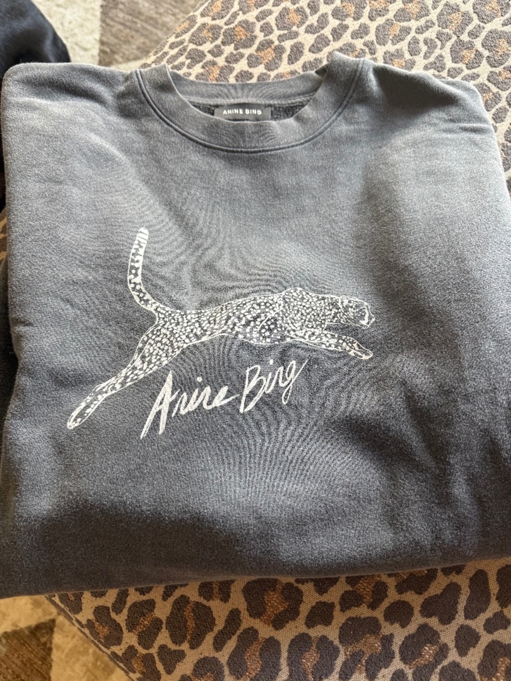 Anine Bing Black Sweatshirt with White Leopard Motif